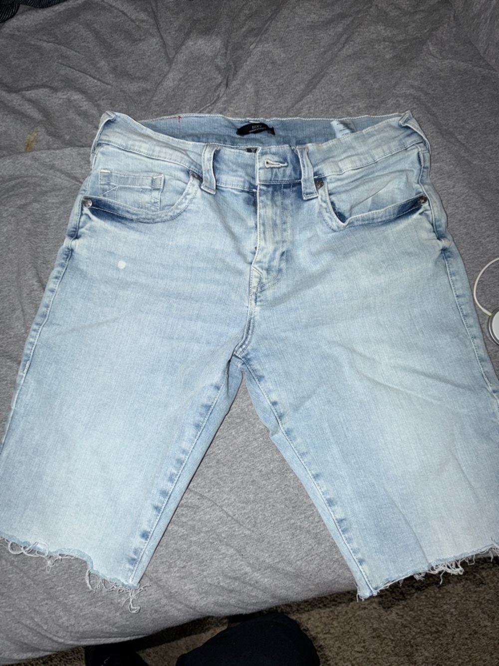 True Religion Light Blue Distressed Jean Shorts